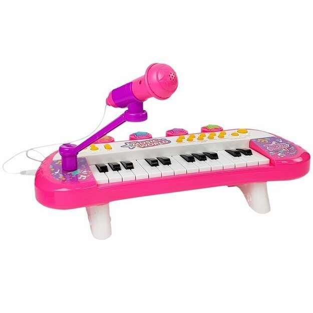 Pianinas 24 klavišai ir USB mikrofonas, rožinis