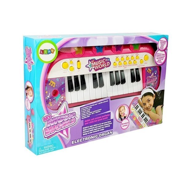 Pianinas 24 klavišai ir USB mikrofonas, rožinis