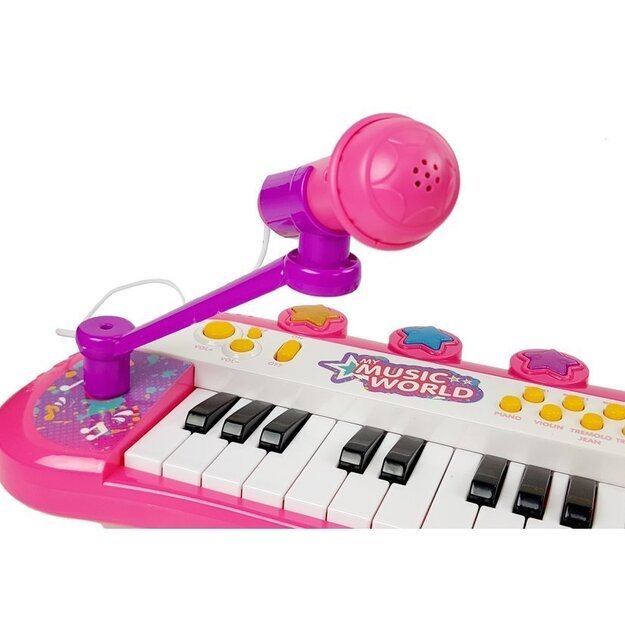 Pianinas 24 klavišai ir USB mikrofonas, rožinis