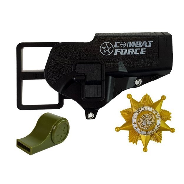 Policininko rinkinys - pistoletas su dėklu, ženkliukas, švilpukas