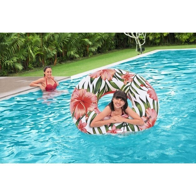 Pripučiamas plaukimo ratas „Palmės“ 119 cm, rožinis