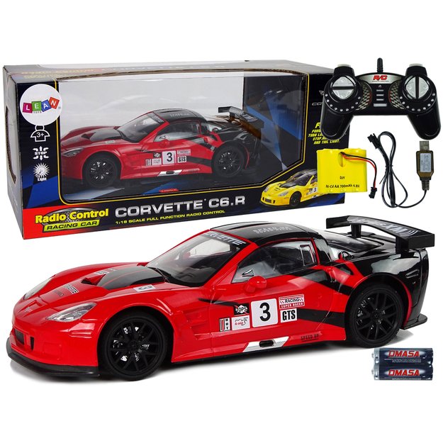 Radijo bangomis valdomas sportinis automobilis Corvette C6.R 1:18 raudonas