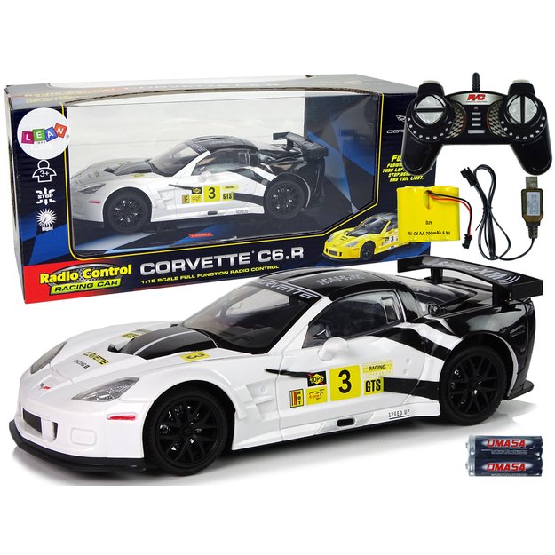 Radijo bangomis valdomas sportinis automobilis Corvette C6.R 1:18 baltas