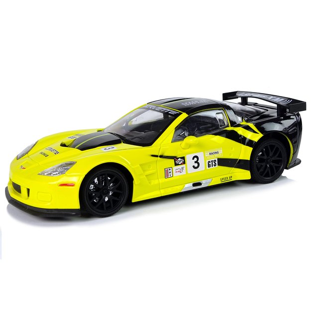 Radijo bangomis valdomas sportinis automobilis Corvette C6.R 1:18 geltonas