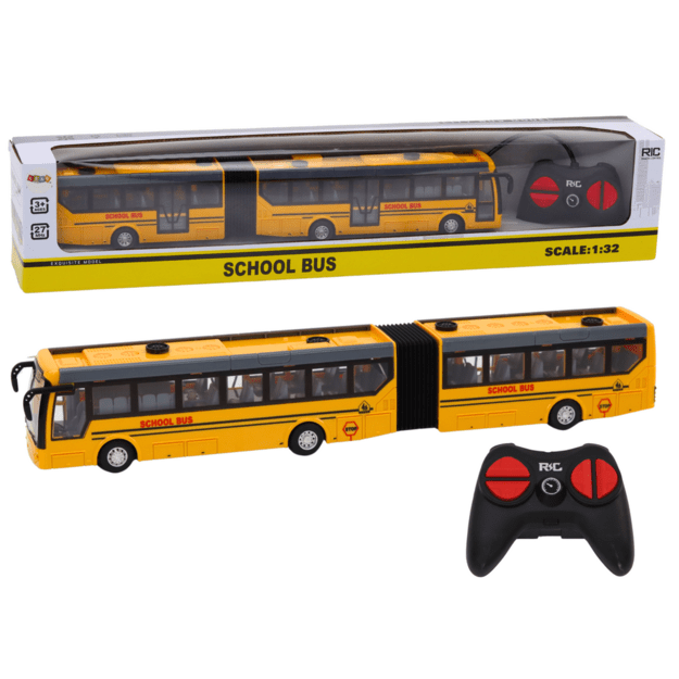 Nuotoliniu būdu valdomas mokyklinis autobusas, geltonas 