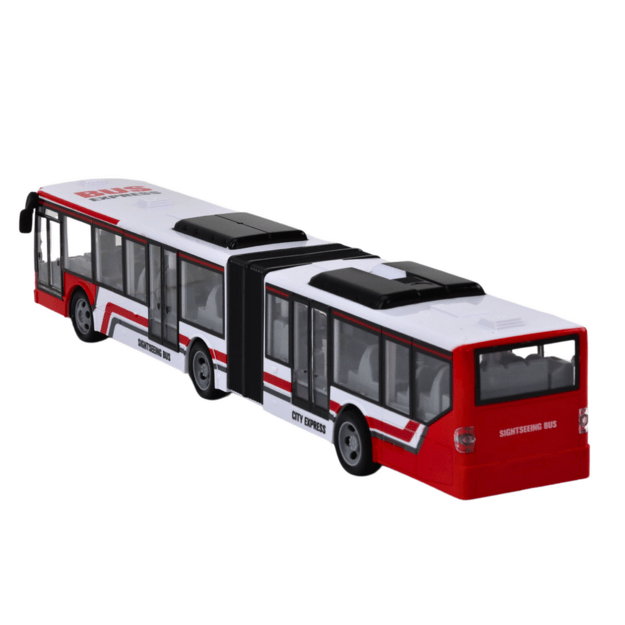Nuotoliniu būdu valdomas miesto autobusas, raudonas