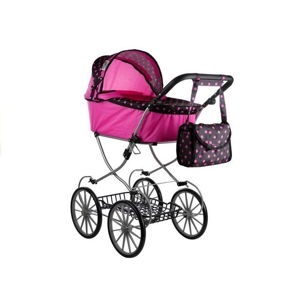Retro vežimėlis lėlems Alice XL, rožiniai juodas