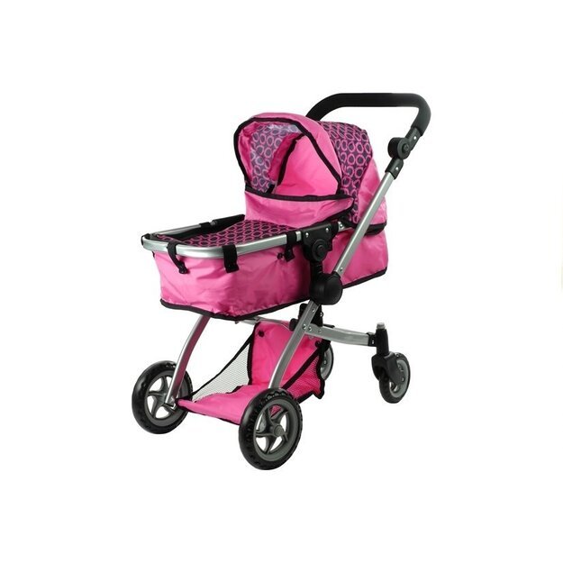  Rožinis lėlių vežimėlis - du viename