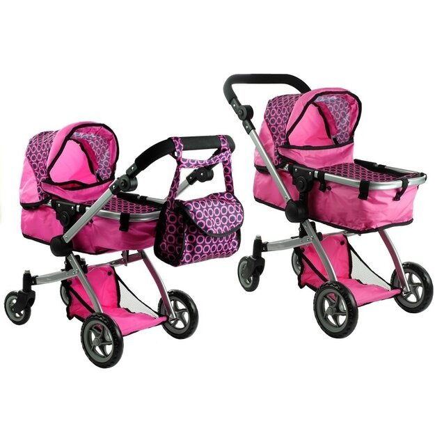  Rožinis lėlių vežimėlis - du viename