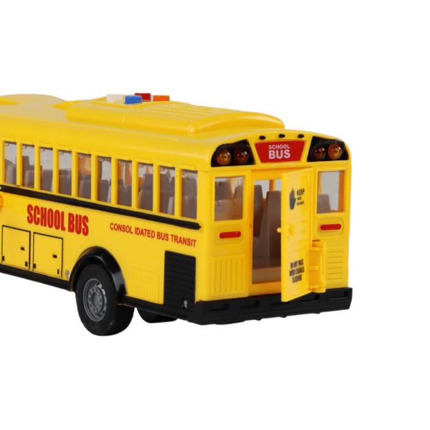 Žaislinis mokyklinis autobusas su garso ir šviesos efektais, geltonas
