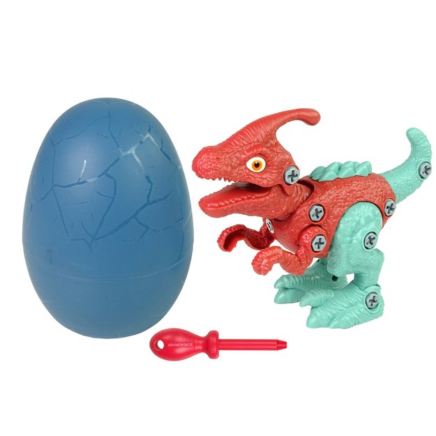 Dinozauro - Parazaurolofo figūrėlė su kiaušiniu ,,Pasidaryk pats'', raudonas/mėlynas
