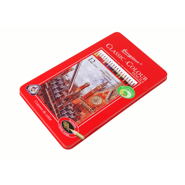 Akvarelinių pieštukų rinkinys metalinėje dėžutėje, 12 vnt., raudonas