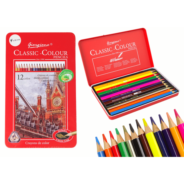 Akvarelinių pieštukų rinkinys metalinėje dėžutėje, 12 vnt., raudonas