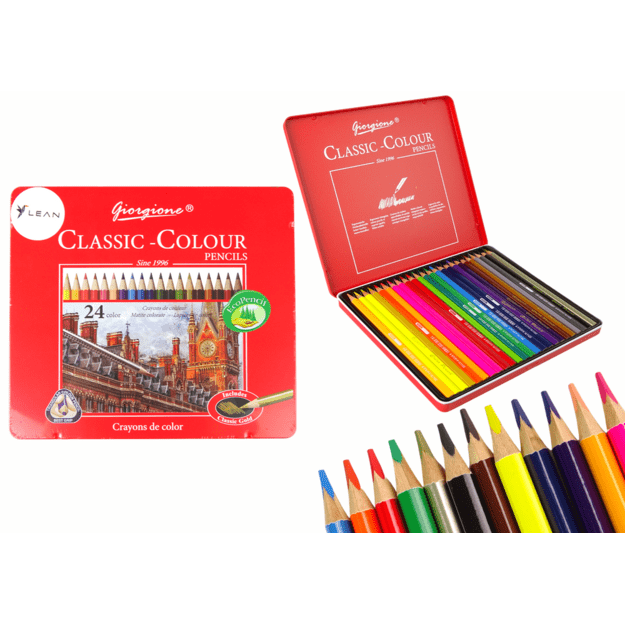 Akvarelinių pieštukų rinkinys metalinėje dėžutėje, 24 vnt., raudonas