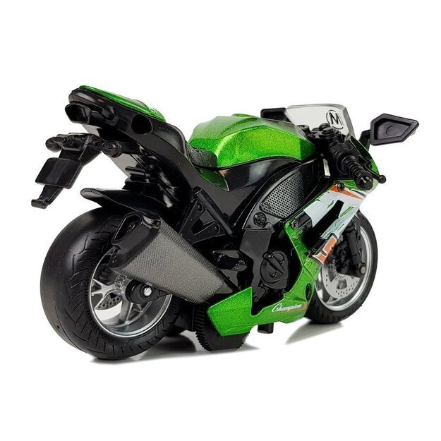 Sportinis motociklas su garso efektais, žalias