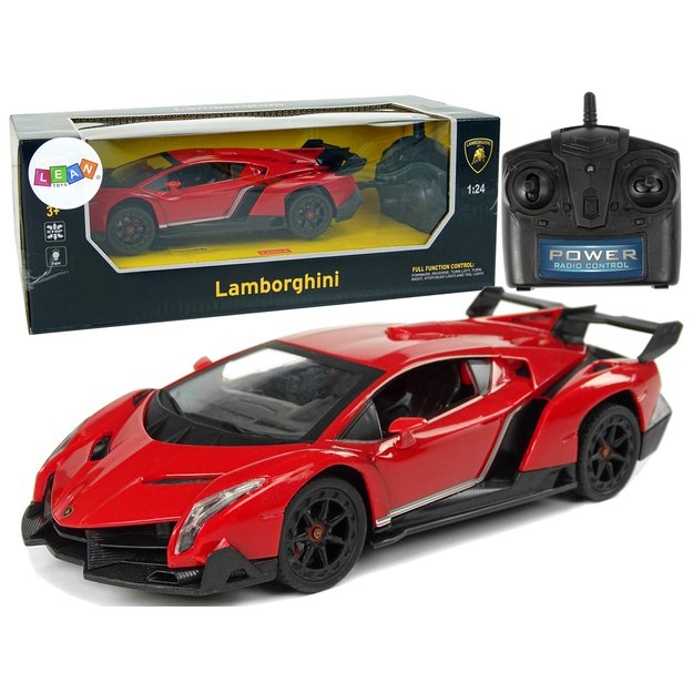 Radijo bangomis valdomas Lamborghini Veneno 1:24 raudonas su pulteliu