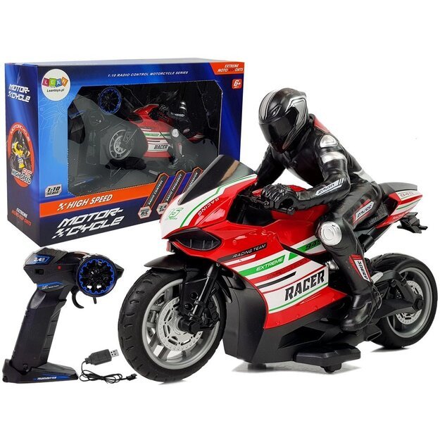 Nuotoliniu būdu valdomas sportinis motociklas, raudonas