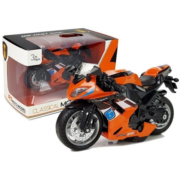 Sportinis motociklas su garso efektais, oranžinis
