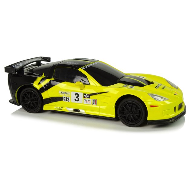 Nuotoliniu būdu valdomas sportinis Corvette C6.R. automobilis, geltonas