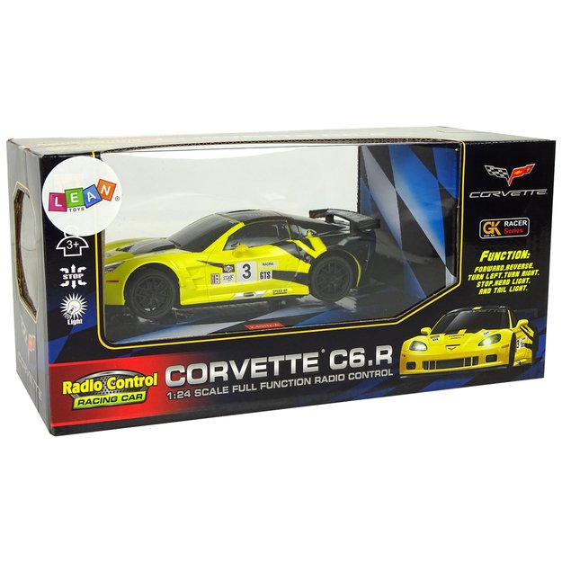 Nuotoliniu būdu valdomas sportinis Corvette C6.R. automobilis, geltonas