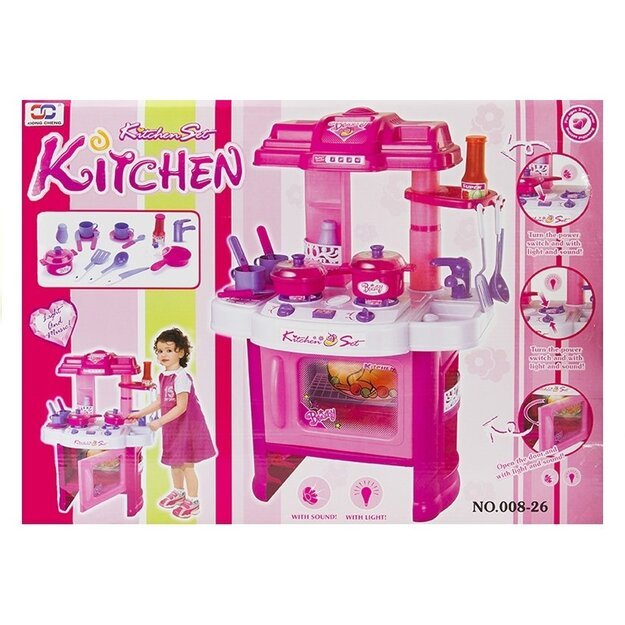 Žaislinė virtuvė su orkaite ir priedais, rožinė 