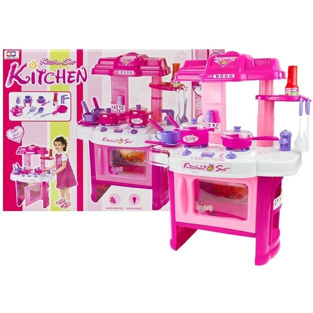 Žaislinė virtuvė su orkaite ir priedais, rožinė 
