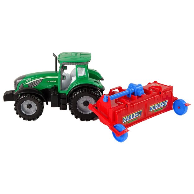 Traktorius su plūgu ir frikcine pavara, raudonas