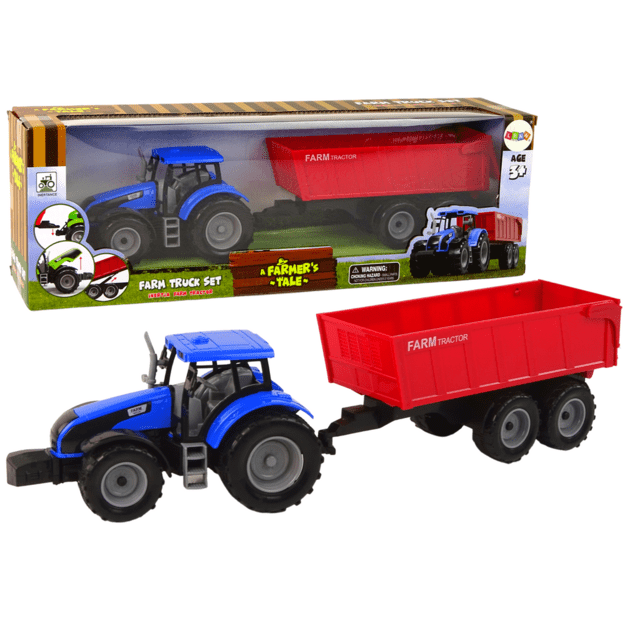 Žaislinis traktorius su priekaba rinkinys, mėlynas