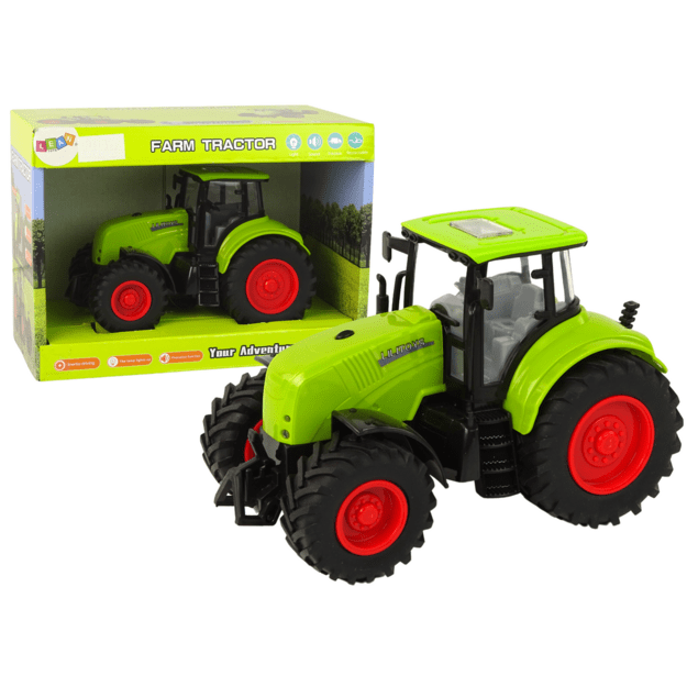 Žaislinis traktoriaus su garso ir šviesos efektais, žalias