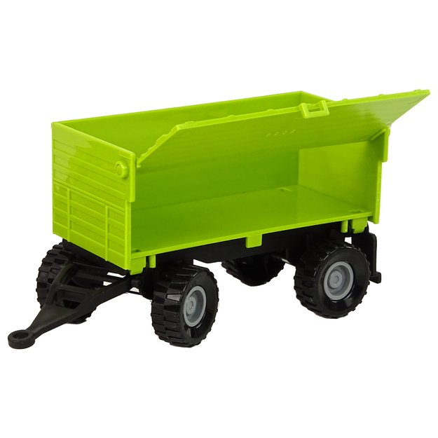Žaislinis traktorius su žalia priekaba