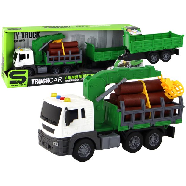 Žaislinis sunkvežimis ir manipuliatoriaus rinkinys su garso efektais, žalias