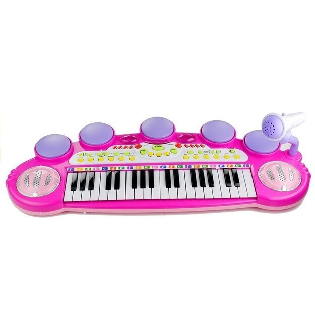 Elektrinis pianinas vaikams su 37 klavišais ir mikrofonu, rožinis