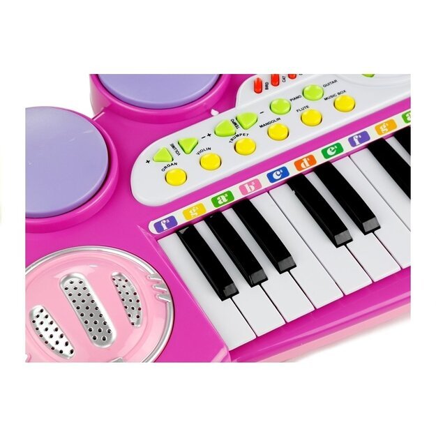 Elektrinis pianinas vaikams su 37 klavišais ir mikrofonu, rožinis