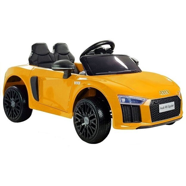 Vienvietis elektromobilis Audi R8 Spyder, geltonas