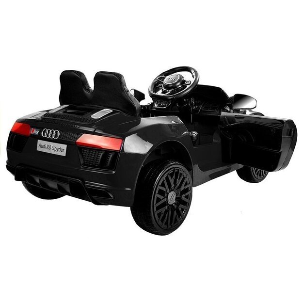 Vienvietis elektromobilis Audi R8 Spyder, juodas lakuotas