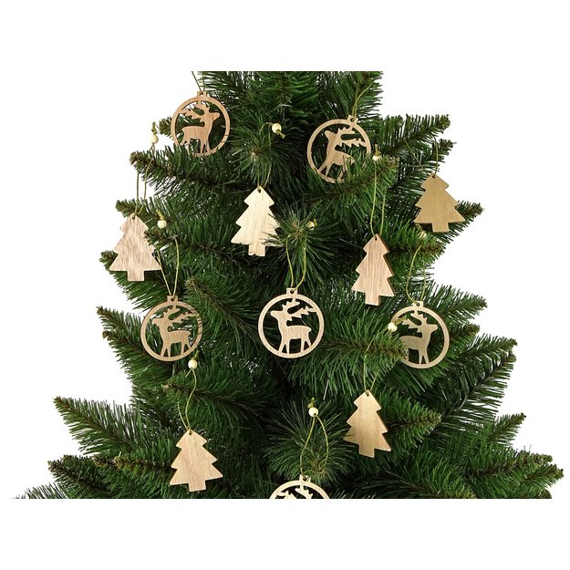 Kalėdų eglutės dekoracija, medinės eglutės ir elniai