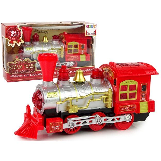 Kalėdinis traukinukas su šviesos ir garso efektais, raudonas