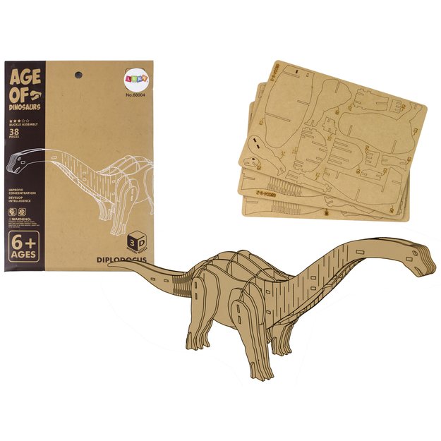 Medinė 3D erdvinė dėlionė „Brontozauras“, 38 el.