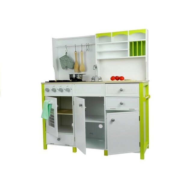 Medinė virtuvėlė vaikams,  baltai žalia