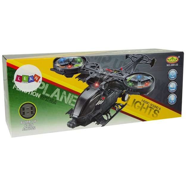 Žaislinis karinis sraigtasparnis su šviesomis