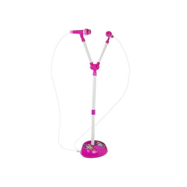 Žaislinis mikrofonas su stovu ir LED, rožinis