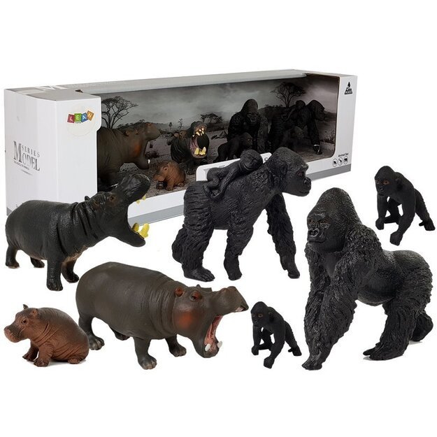 Safari gyvūnų figūrėlių rinkinys ,,Begemotai ir gorilos'', 7 vnt