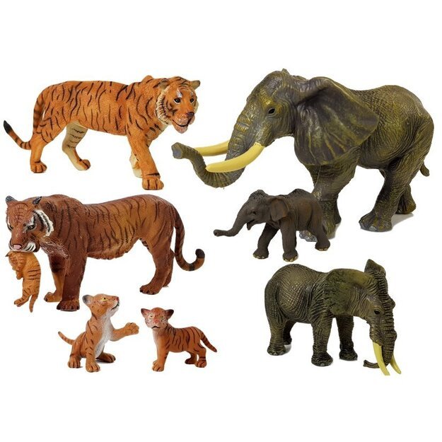 Safari gyvūnų figūrėlių rinkinys ,,Drambliai ir tigrai'', 7 vnt