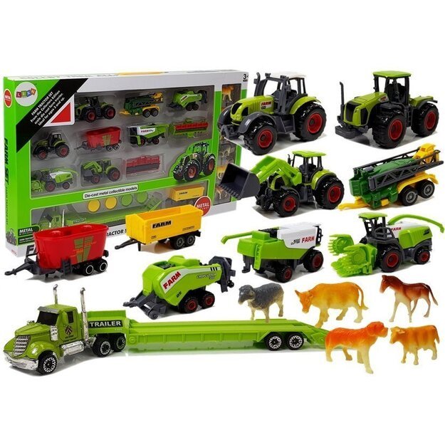 Žemės ūkio transporto priemonių rinkinys su gyvūnais