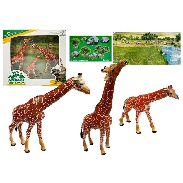 Žirafų figūrėlės 3vnt + Afrikos fonas