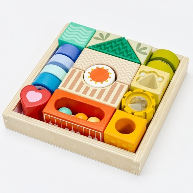 Medinės sensorinės MONTESSORI kaladėlės 14 el., CLASSIC WORLD