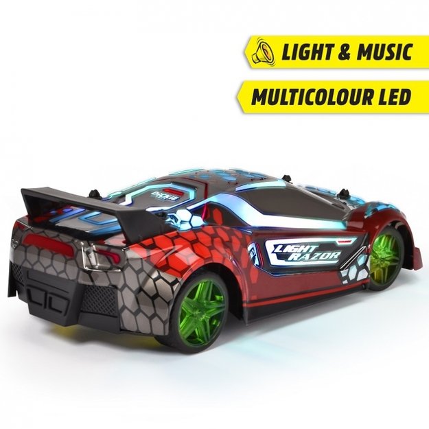 Nuotolinių  būdu valdomas lenktyninis automobilių su šviesos ir garso efektais, DICKIE