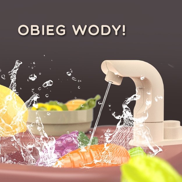 Didelė interaktyvi virtuvė su tekančiu vandeniu ir priedais 65 vnt. Woopie 