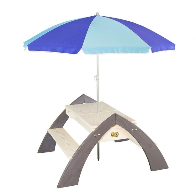 Medinis iškylos stalas su skėčiu ir vandens bei smėlio dėžėmis, Delta Axi