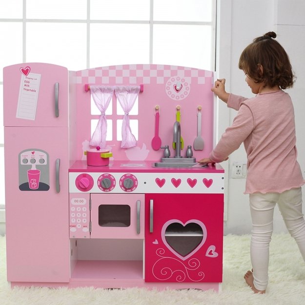 Žaislinė medinė virtuvė, rožinė, Classic World
